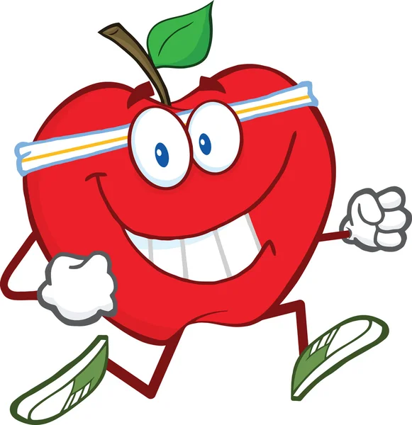 Friska rött äpple karaktär jogging — Stockfoto