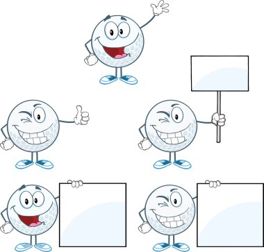 Golf Balls Cartoon Character Different Poses Collection