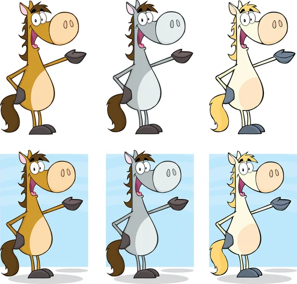 Horse Cartoon Character With Background Collection — Stok fotoğraf