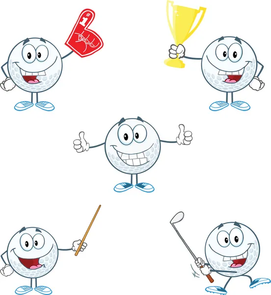 Golf Ball Cartoon Character With Five Different Poses Collection — Stok fotoğraf