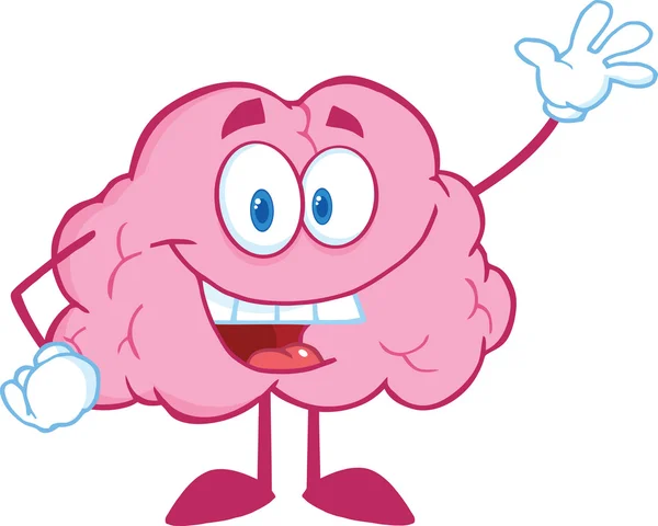 Mozek kreslená postavička mává na pozdrav — Stock fotografie
