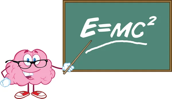 Beyin öğretmeni önünde chalkboard işaretçiyi karakteriyle — Stok fotoğraf