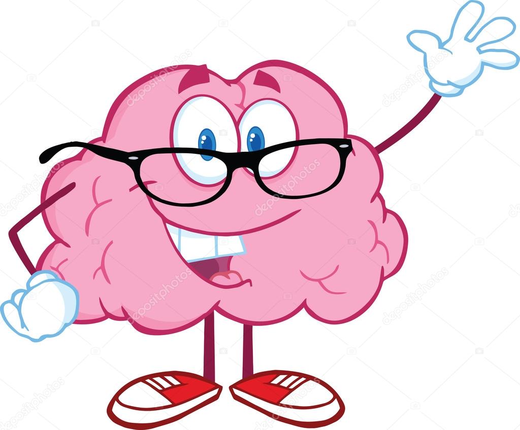 Personagem de professor de cérebro sorridente acenando para saudação  Ilustração de ©HitToon #28397819, image size:1024x847