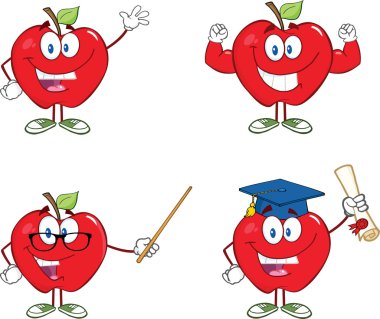 Kırmızı elma çizgi maskot kahramanlar 5. koleksiyonu