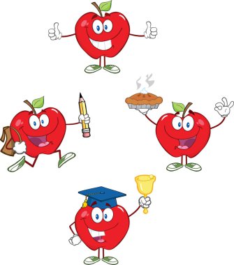 Kırmızı elma çizgi maskot kahramanlar 2. koleksiyonu
