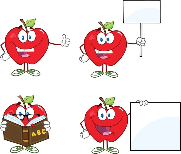 Kırmızı elma maskot karakterler 4. koleksiyonu çizgi film. — Stok fotoğraf