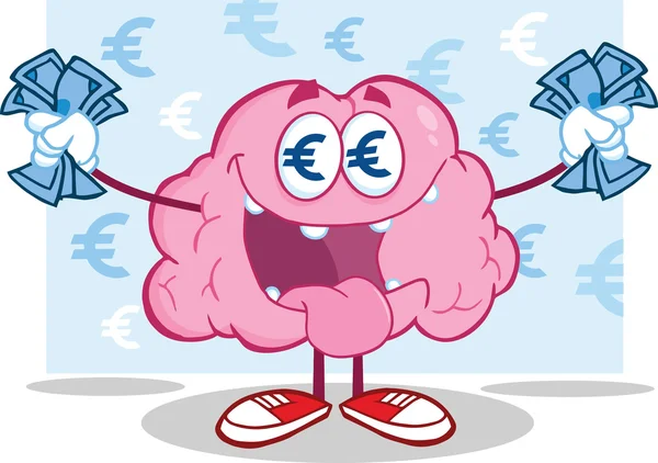 Euro Money Loving Brain Character — Stock Photo, Image