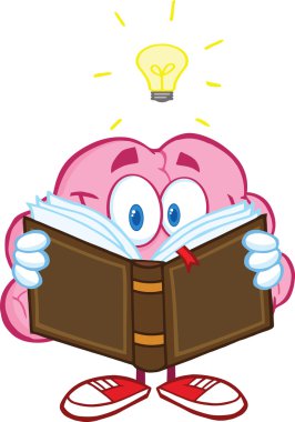 beyin çizgi film karakteri ampul altında bir kitap okuma