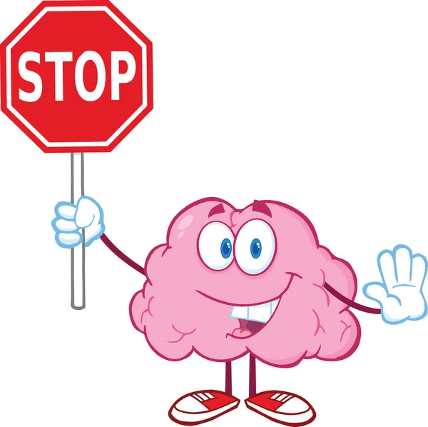 Brain Character Holding A Stop Sign — Stock Photo, Image