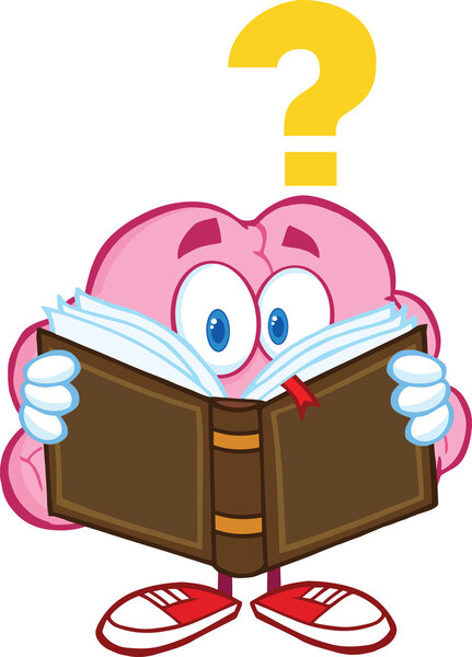 Surprised Brain Character Reading A Book With Question Mark