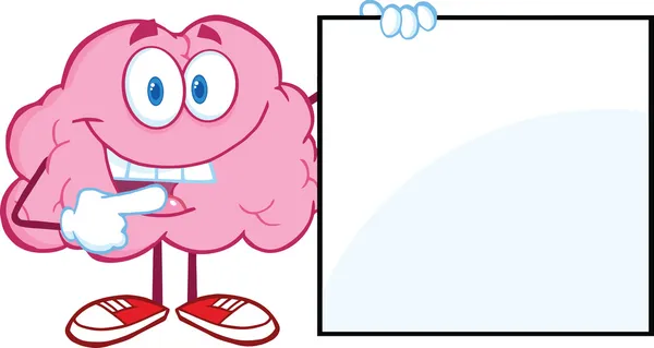 Personagem de desenho animado do cérebro mostrando um sinal em branco — Fotografia de Stock