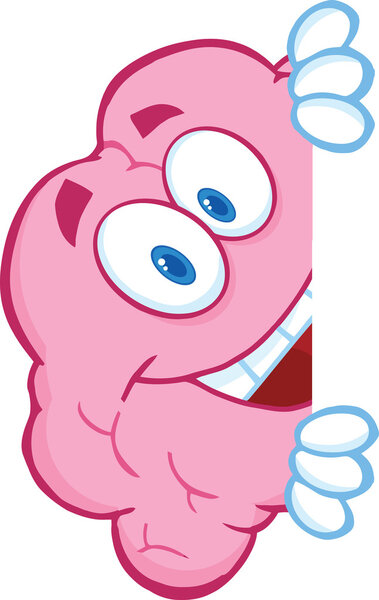 Brain Character Hiding Behind A Sign