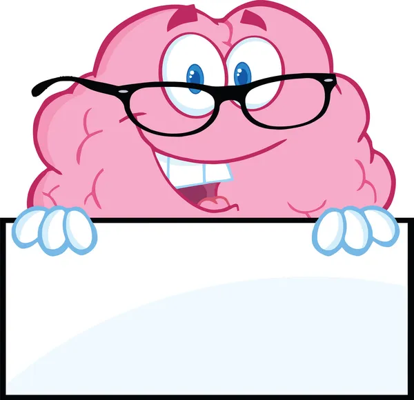 Personagem cerebral com óculos sobre um sinal em branco — Fotografia de Stock