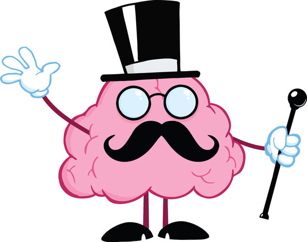 Brain Gentleman With Cylinder Hat And Cane Waving For Greeting