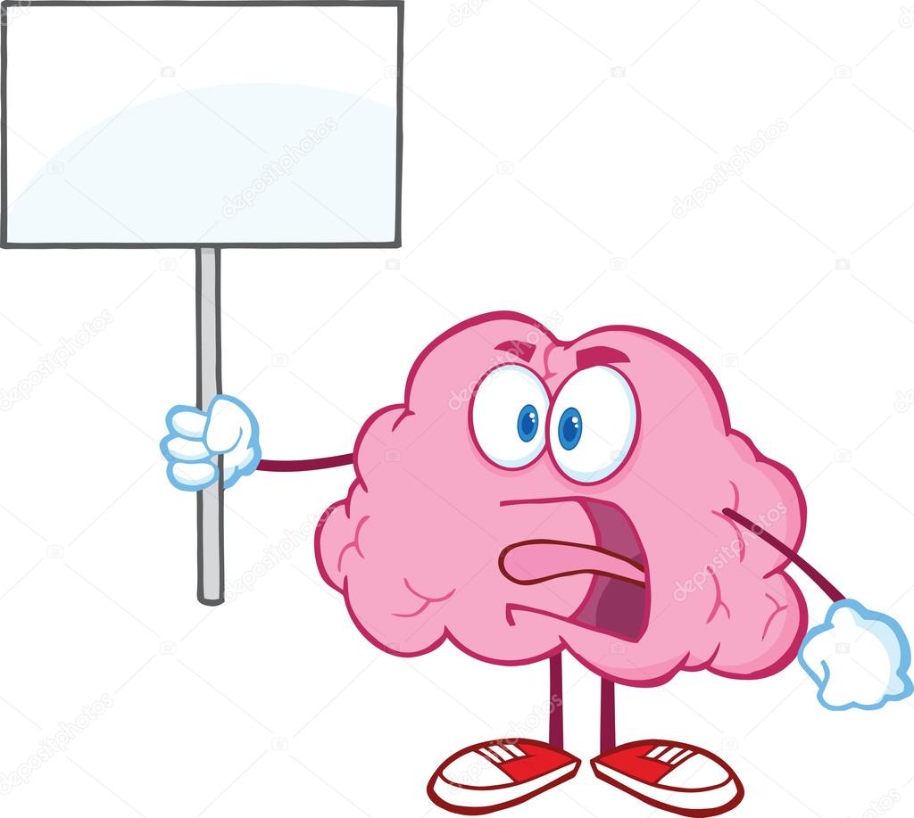 Angry Brain Character Screaming And Holding Up A Blank Sign