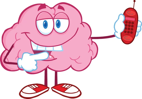 Brain Character Holding A Mobile Phone — Stock Photo, Image