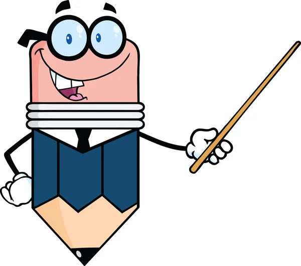 Business Pencil Character Holding A Pointer — Stock Photo, Image