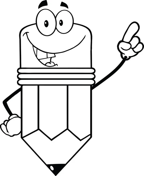 Outlined Smiling Pencil Character Pointing With Finger — Stock Photo, Image