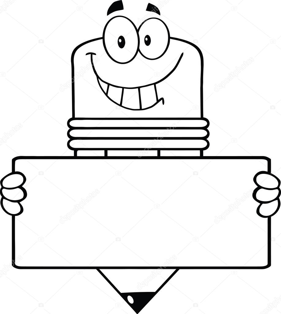Outlined Pencil Character Holding A Banner