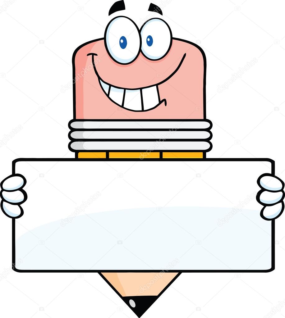 Pencil Character Holding A Banner