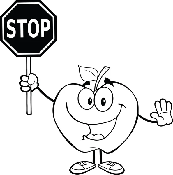 Outlined Apple Holding A Stop Sign — Stock Photo, Image