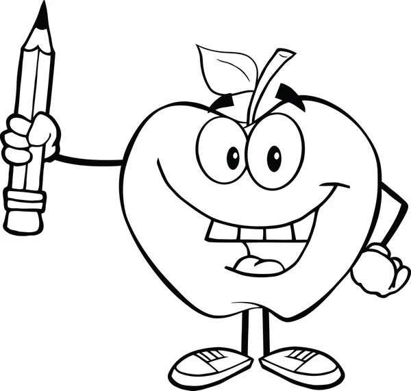 Outlined Apple Holding Up A Pencil — Stock Photo, Image