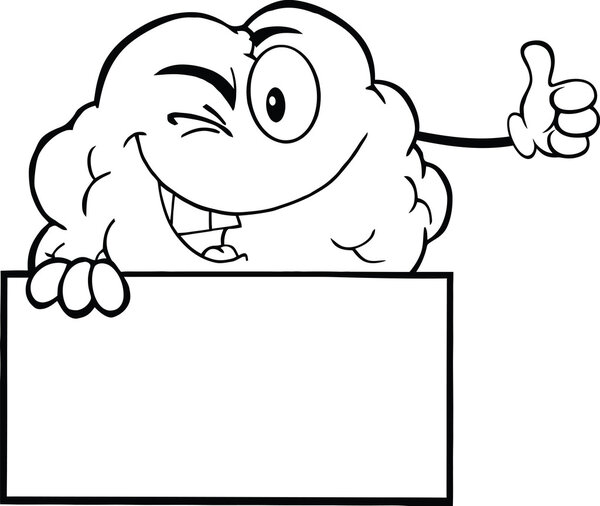 Outlined Winking Brain Over Sign