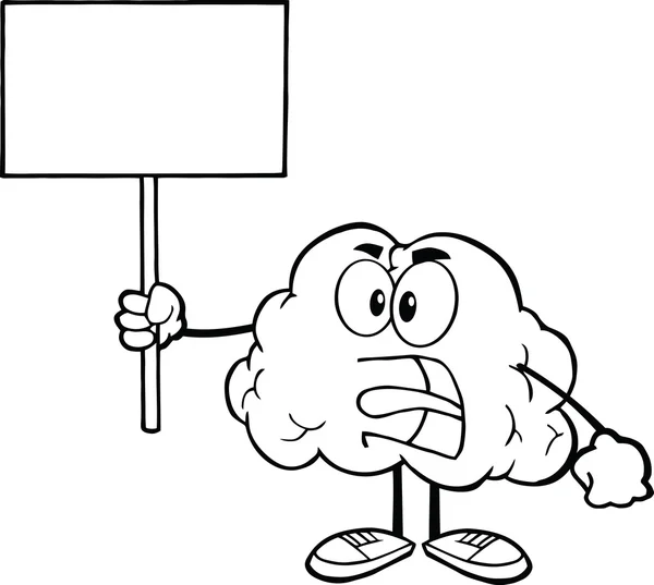 Outlined Brain Holding A Blank Sign — Stock Photo, Image