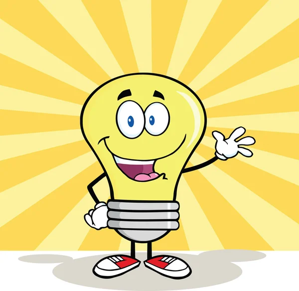 Light Bulb Cartoon Character Waving For Greeting