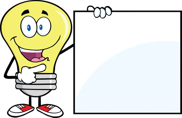Light Bulb Cartoon Character Showing A Blank Sign — Stock Photo, Image