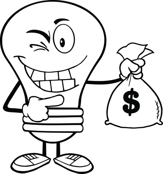 Περιγράφεται χαρακτήρα κινουμένων σχεδίων λαμπτήρα που κατέχουν ένα τσουβάλι λεφτά — Φωτογραφία Αρχείου