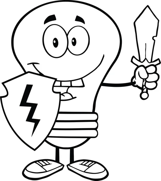 Outlined Light Bulb Guarder With Shield And Sword — Stock Photo, Image