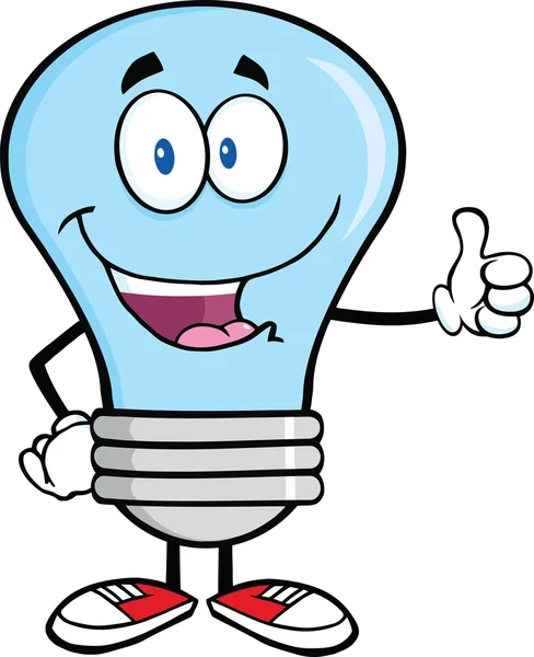 Blue Light Bulb Cartoon Character Giving A Thumb Up — Stock Photo, Image