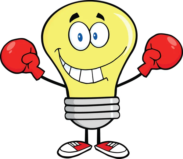 Uśmiechający się znak światło żarówka sobie Rękawice bokserskie — Zdjęcie stockowe