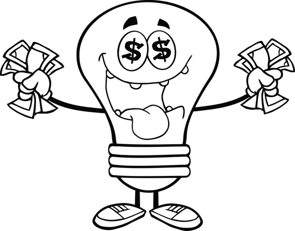 Outlined Money Loving Light Bulb Character — Stock Photo, Image
