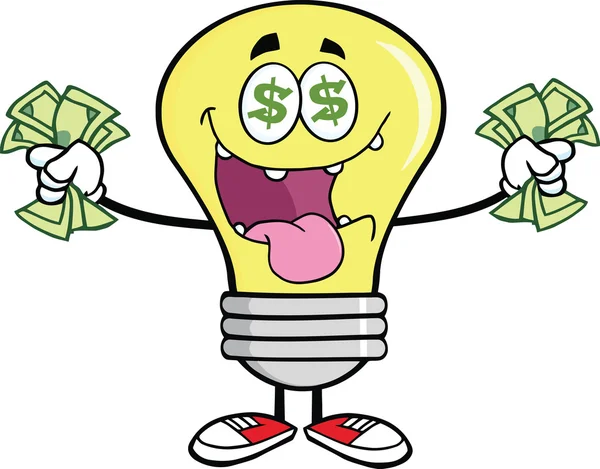 Money Loving Light Bulb Character — Stock Photo, Image