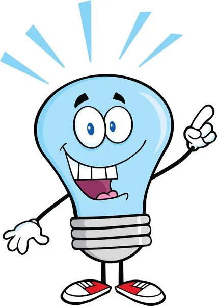 Blaue Glühbirne Charakter mit einer hellen Idee — Stockfoto