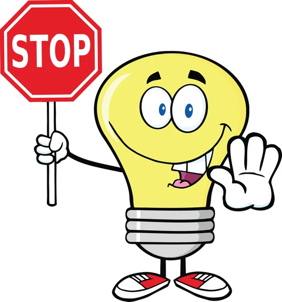 Light Bulb Character Holding A Stop Sign — Stock Photo, Image