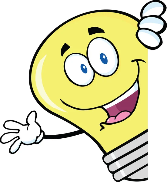 Light Bulb Giving A Thumb Up Behind A Sign — Stock Photo, Image