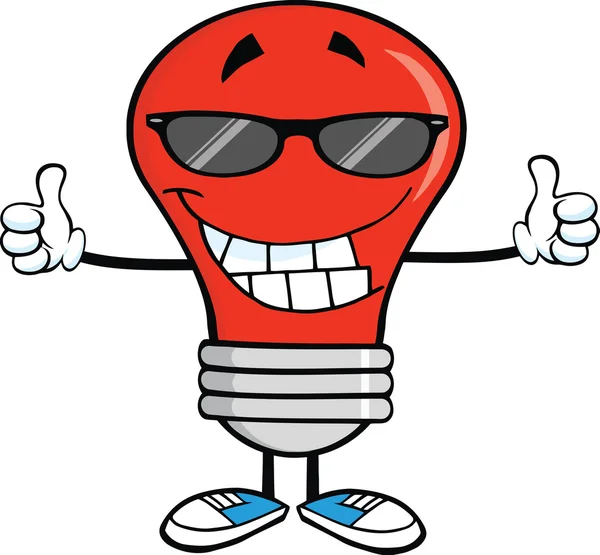 Red Light Bulb With Sunglasses Giving A Double Thumbs Up — Stock Photo, Image