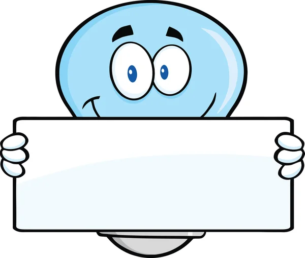 バナーを保持している青色の電球の漫画のキャラクター — ストック写真