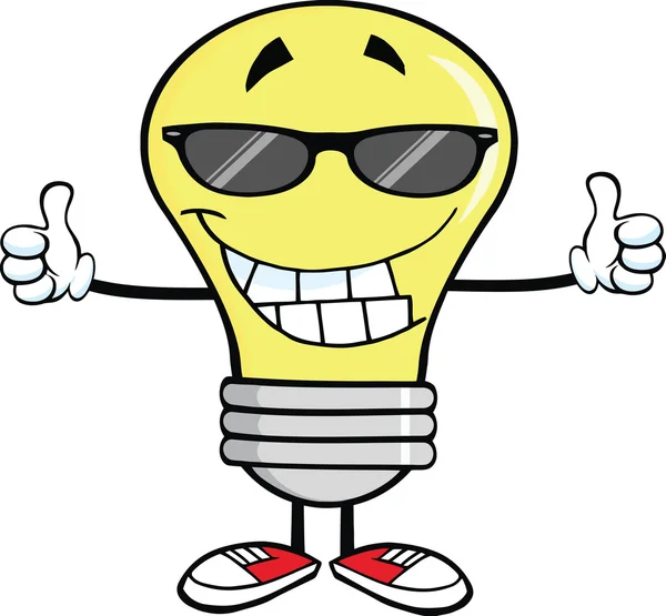 Light Bulb With Sunglasses Giving A Double Thumbs Up — Stock Photo, Image