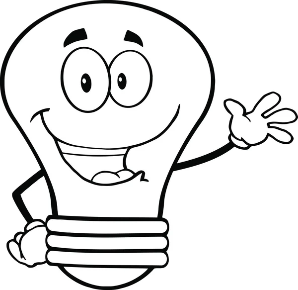 Lampadina delineata Cartoon personaggio agitando per il saluto — Foto Stock