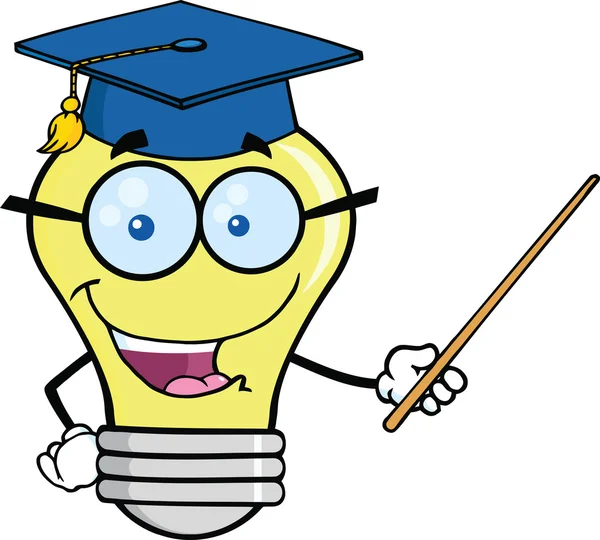 Light Bulb Teacher Character With A Pointer — Stock Photo, Image