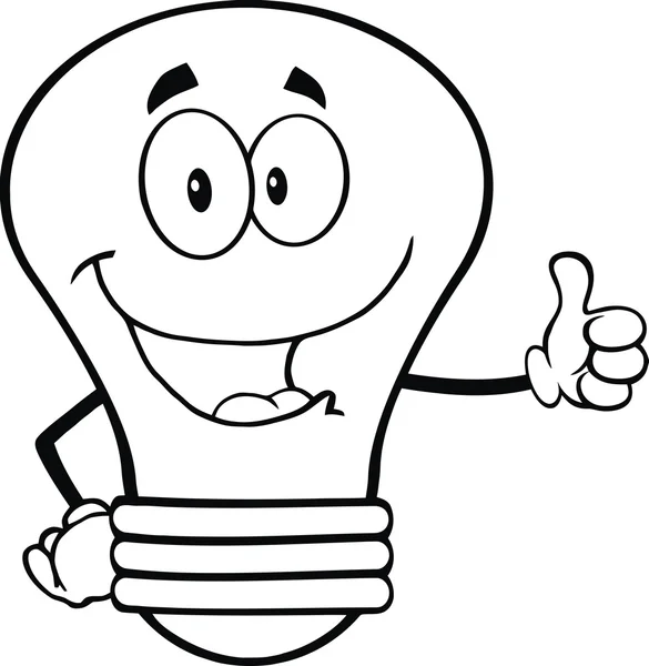 Outlined Light Bulb Character Giving A Thumb Up — Stock Photo, Image