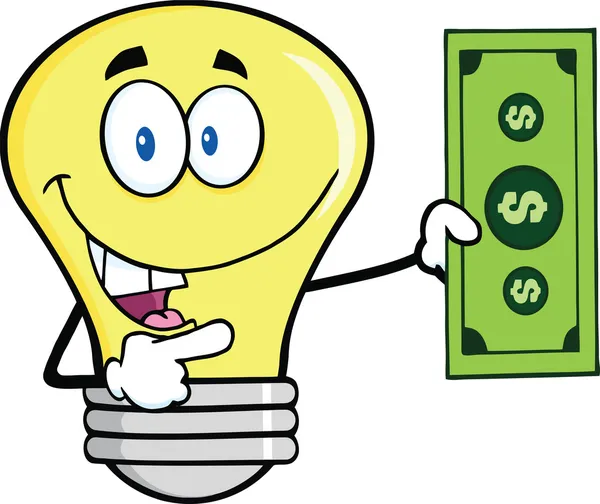 Light Bulb Character Showing A Dollar Bill — Stock Photo, Image