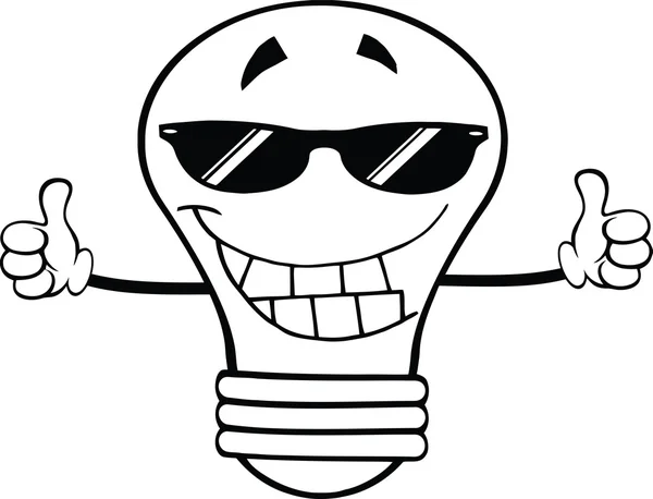 Outlined Light Bulb With Sunglasses Giving A Double Thumbs Up — Stock Photo, Image