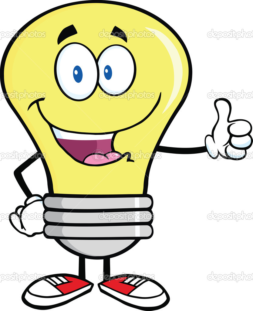 Light Bulb Cartoon Character Giving A Thumb Up