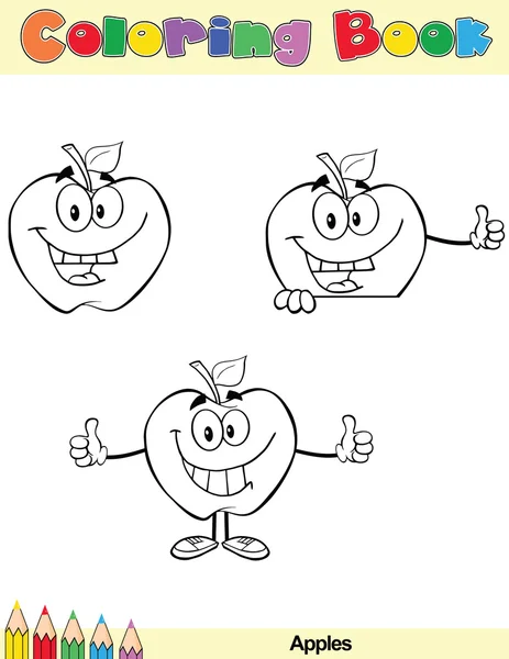 Coloring Book Page Apples Character 5 — Stock Photo, Image