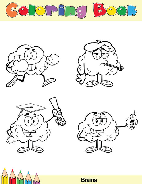 Coloring Book Page Brain Character 2